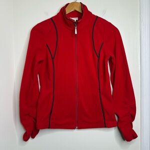 Ariat Zip Up Fleece Jacket Red Women’s Size Small Ruched Sleeves Unlined
